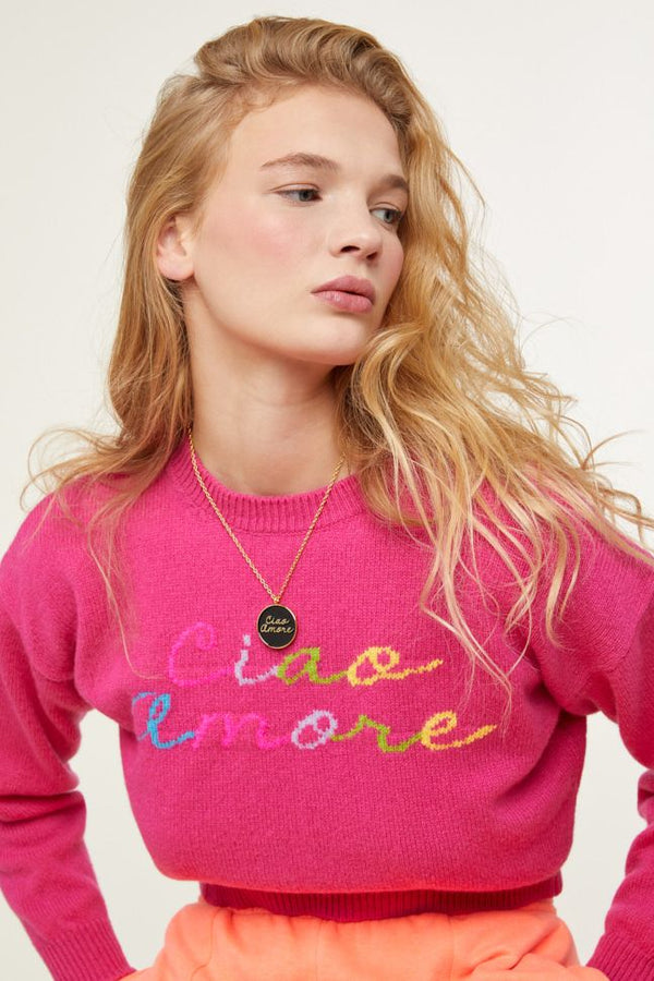 Short Sweater With Hello Love Jacquard
