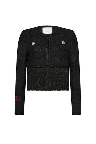 Metallic Tweed Jacket with Fringes